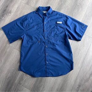 Columbia PFG Omni-Shield Shirt Mens Small Blue Short Sleeve Vented Fishing